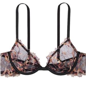 VICTORIA’S SECRET Black Unlined Embroidered Shimmer Lace Demi Bra